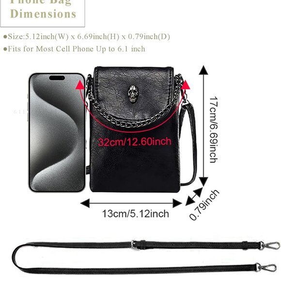 Small Crossbody Cell Phone Purse Gothic Leather Bag Shoulder Travel Purse - Picture 3 of 9